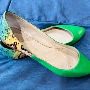 Nine West Bright Green Flats with Yellow-Green Snake-Print Heel